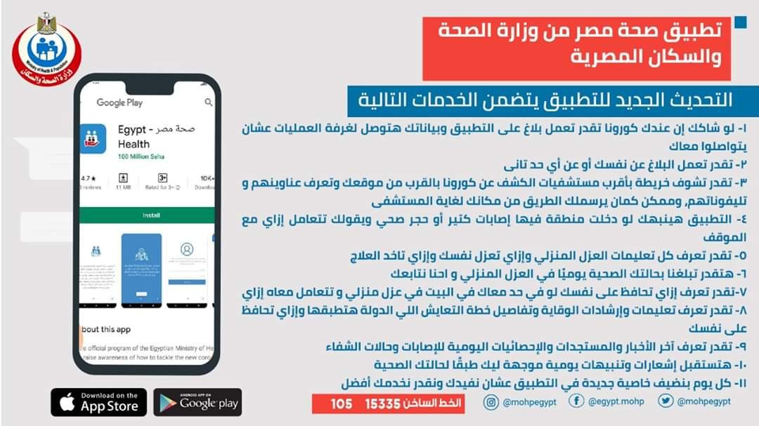 وزيرة الصحة: خدمات جديدة بتطبيق صحة مصر لتقديم مزيد من الإرشادات حول فيروس كورونا المستجد