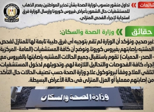 وزارة الصحه تنفى تداول منشور منسوب لها بشأن تحذير المواطنين بعدم الذهاب للمستشفيات حال الشعور بأعراض فيروس كورونا